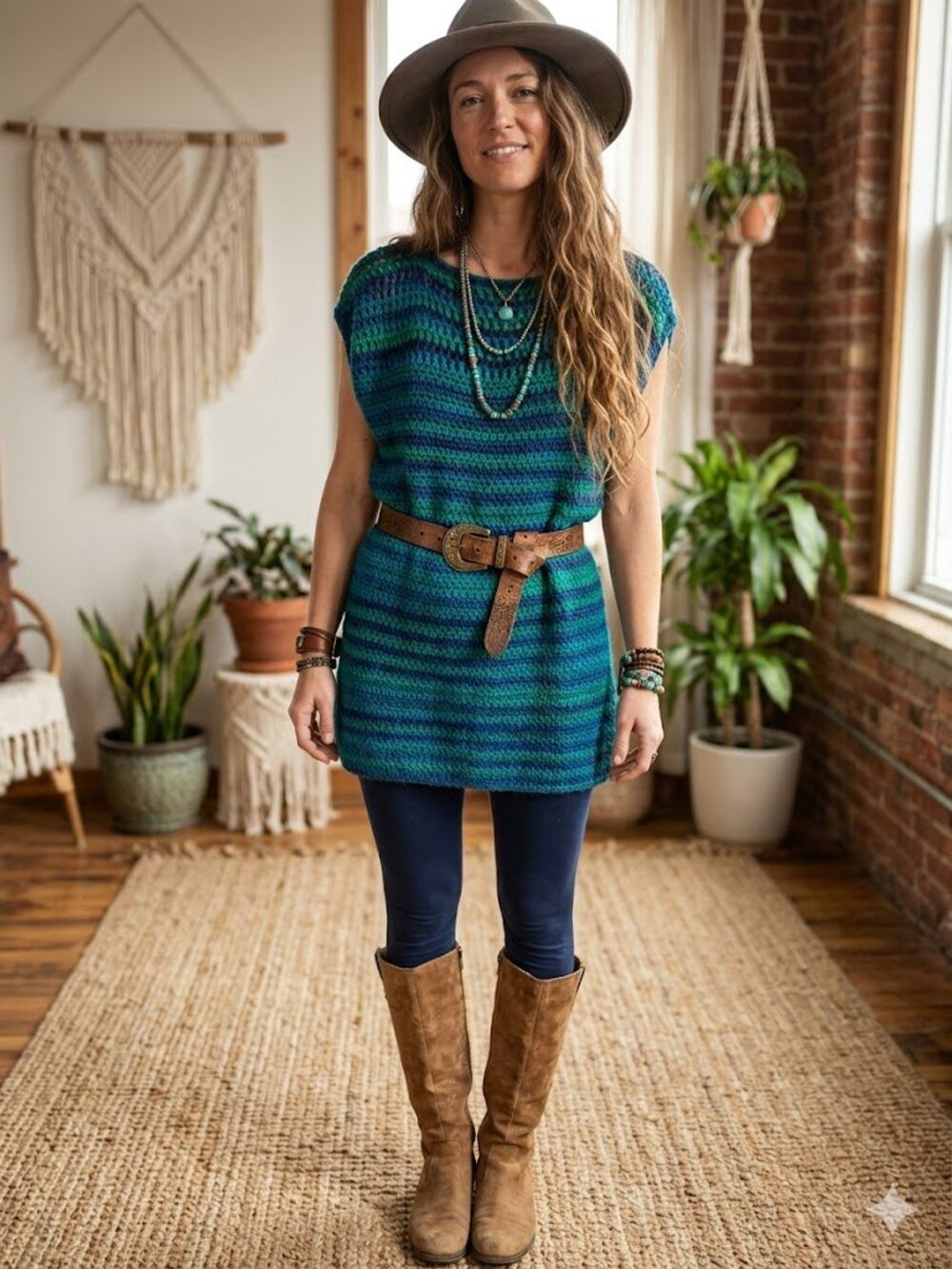 Handmade Blue-Green Crochet Sweater Vest